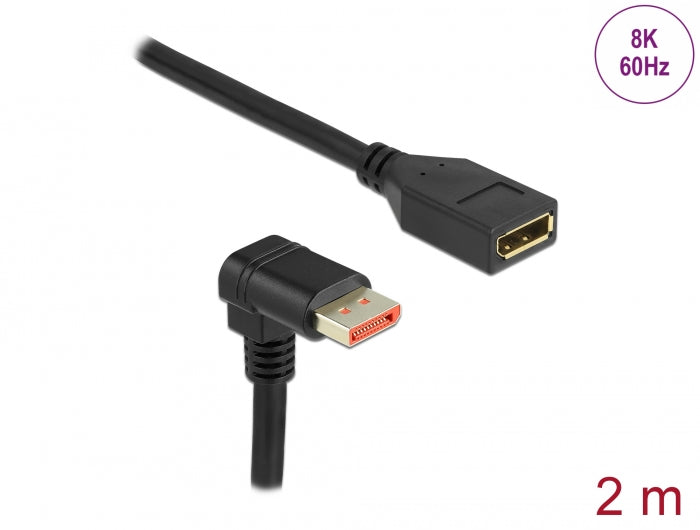 Delock DisplayPort Verlängerungskabel Stecker 90° unten gewinkelt zu Buchse 8K 60 Hz 2 m
