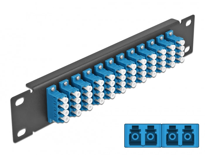 Delock 10″ LWL Patchpanel 12 Port LC Quad blau 1 HE schwarz