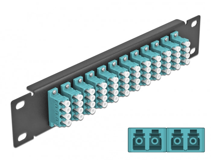 Delock 10″ LWL Patchpanel 12 Port LC Quad aqua 1 HE schwarz