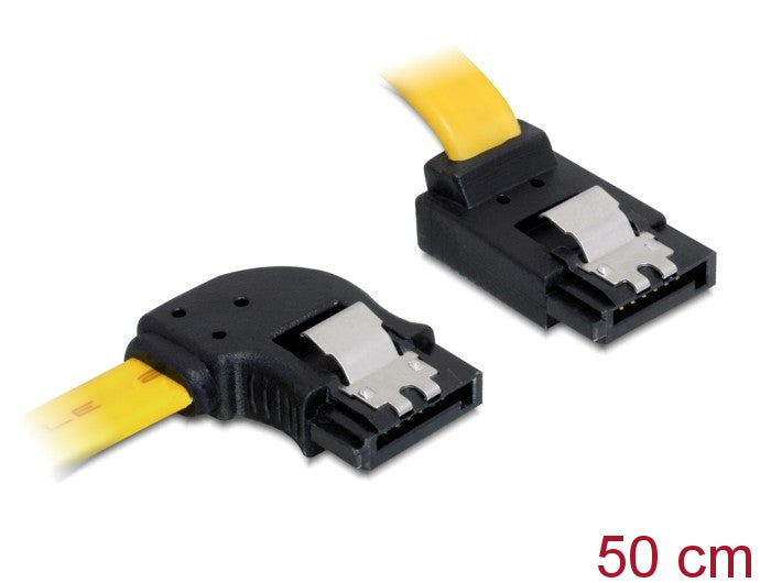 Delock SATA 6 Gb/s Kabel links gewinkelt auf oben gewinkelt 50 cm gelb