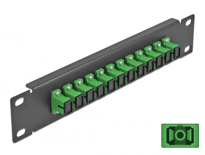 Delock 10″ LWL Patchpanel 12 Port SC Simplex grün 1 HE schwarz