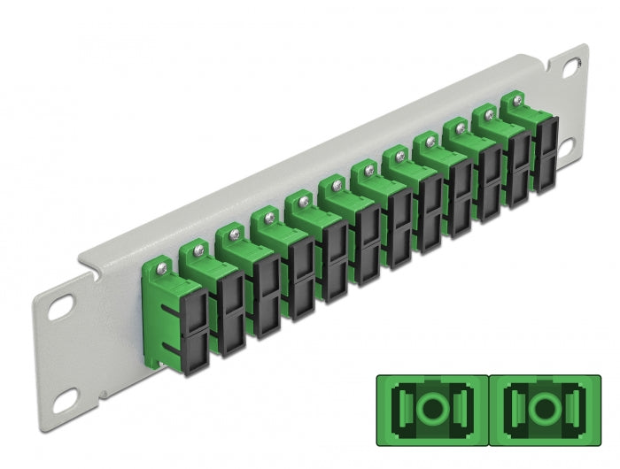 Delock 10″ LWL Patchpanel 12 Port SC Duplex grün 1 HE grau