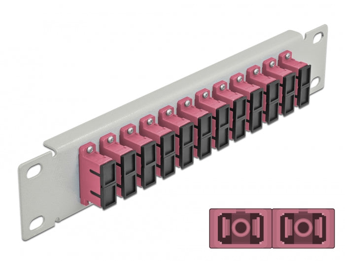 Delock 10″ LWL Patchpanel 12 Port SC Duplex violett 1 HE grau