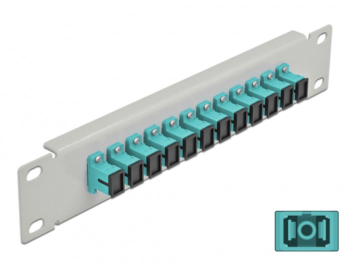 Delock 10″ LWL Patchpanel 12 Port SC Simplex aqua 1 HE grau