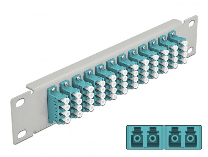 Delock 10″ LWL Patchpanel 12 Port LC Quad aqua 1 HE grau