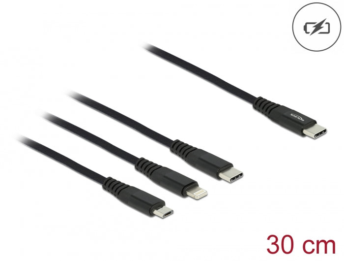 Delock USB Ladekabel 3 in 1 USB Type-C™ zu Lightning™ / Micro USB / USB Type-C™ 30 cm