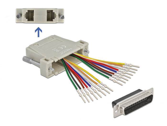 Delock D-Sub 25 Pin Crimp Stecker zu 2 x RJ45 Buchse mit Montagesatz beige