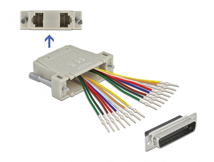 Delock D-Sub HD 44 Pin Crimp Stecker zu 2 x RJ45 Buchse mit Montagesatz beige