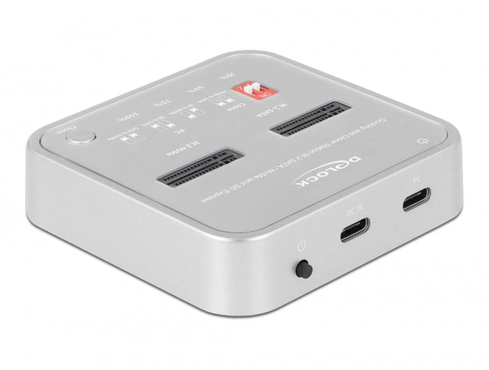 Delock Dockingstation für 1 x M.2 NVMe SSD + 1 x M.2 SATA SSD mit SD Express (SD 7.1) Card Reader und Klon Funktion