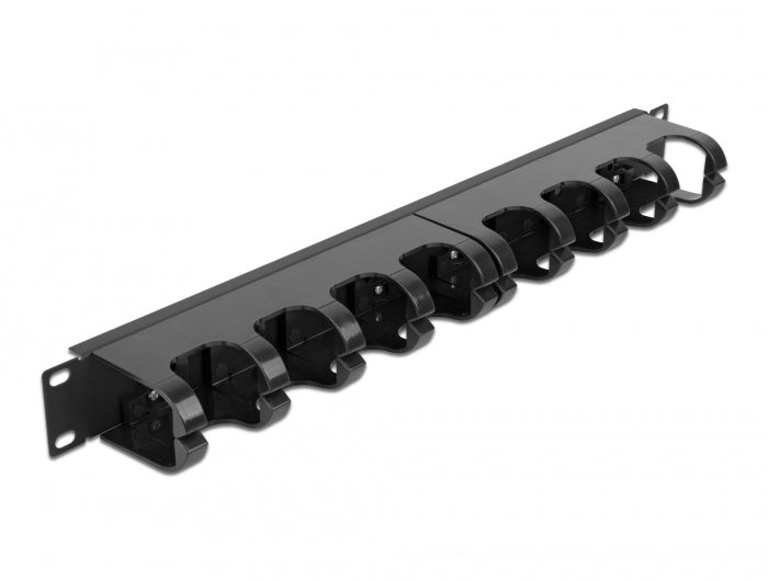 Delock 19″ Kabelmanagement Rangierpanel mit 10 geschlossenen Kabelführungsbügeln 1 HE schwarz