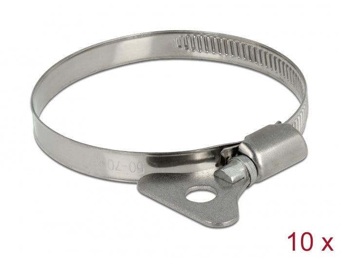 Delock Schlauchschelle mit Flügelmutter 50 - 70 mm 10 Stück Metall