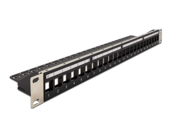 Delock 19″ Keystone Patchpanel 24 Port mit Entlastungsschiene schwarz