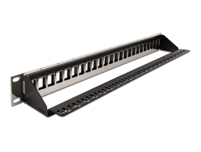 Delock 19″ Keystone Patchpanel 24 Port mit Entlastungsschiene schwarz