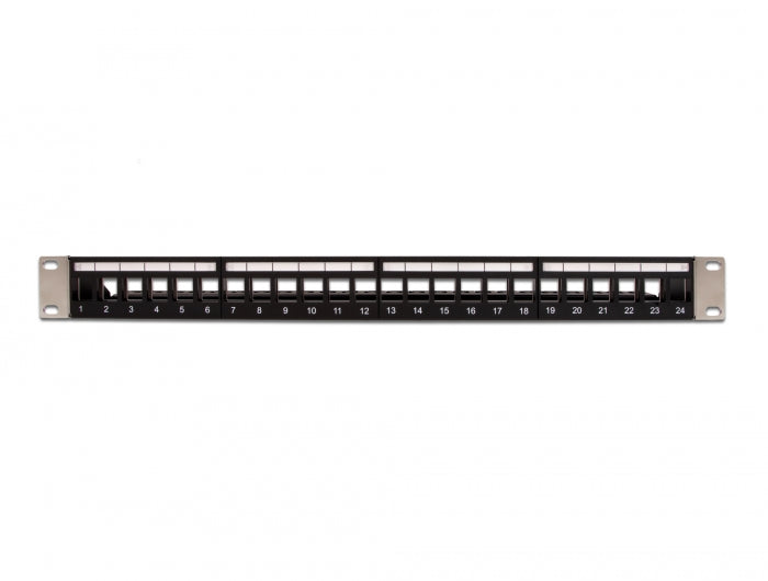 Delock 19″ Keystone Patchpanel 24 Port mit Entlastungsschiene schwarz