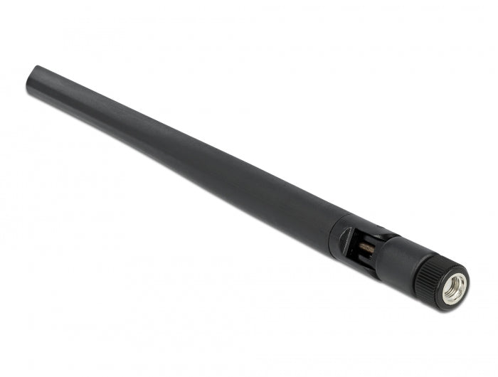 Delock WLAN 802.11 ac/ax/a Antenne RP-SMA Stecker 5 dBi 20 cm omnidirektional mit Kippgelenk und flexiblem Material schwarz