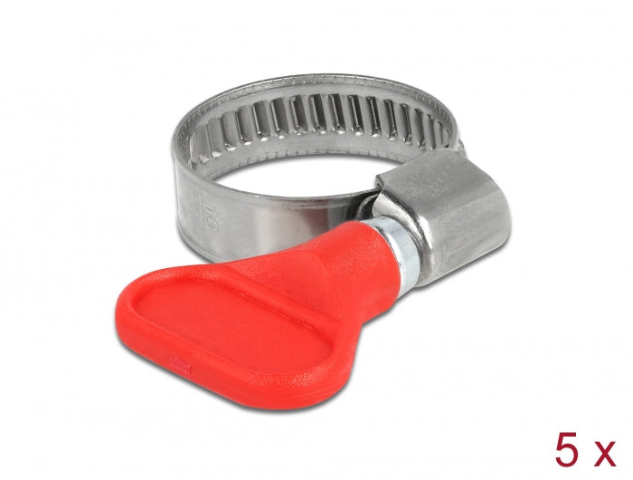 Delock Schlauchschelle Edelstahl 400 SS mit Flügelmutter 16 - 25 mm 5 Stück rot