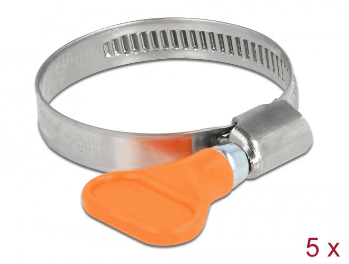 Delock Schlauchschelle Edelstahl 400 SS mit Flügelmutter 30 - 45 mm 5 Stück orange