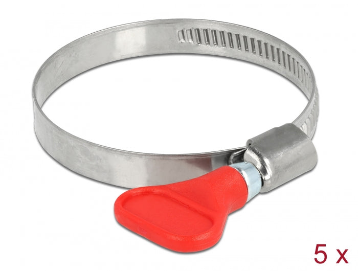 Delock Schlauchschelle Edelstahl 400 SS mit Flügelmutter 40 - 60 mm 5 Stück rot