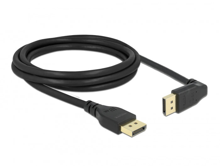 Delock DisplayPort Kabel Stecker gerade zu Stecker 90° oben gewinkelt 8K 60 Hz 2 m ohne Einrastfunktion