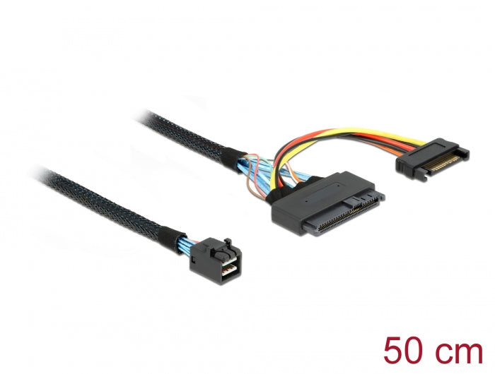 Delock Kabel SFF-8643 Stecker > U.2 SFF-8639 Buchse + SATA Stromanschluss 50 cm