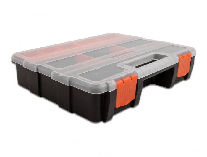 Delock Sortimentsbox mit 21 Fächern 290 x 220 x 60 mm orange / schwarz