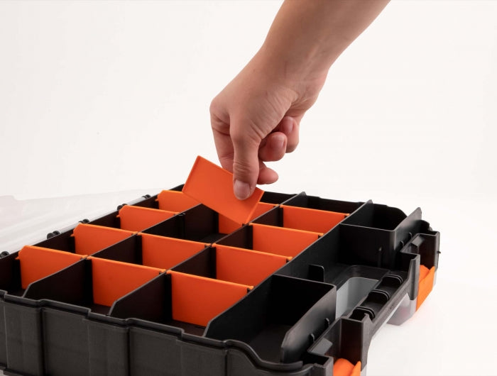 Delock Sortimentsbox mit 34 Fächern 320 x 270 x 80 mm orange / schwarz