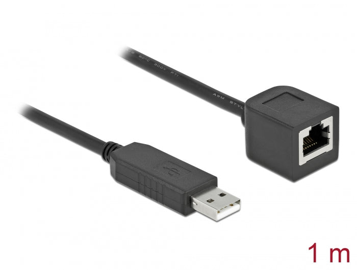Delock Serielles Anschlusskabel mit FTDI Chipsatz, USB 2.0 Typ-A Stecker zu RS-232 RJ45 Buchse 1 m schwarz