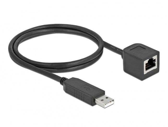 Delock Serielles Anschlusskabel mit FTDI Chipsatz, USB 2.0 Typ-A Stecker zu RS-232 RJ45 Buchse 1 m schwarz