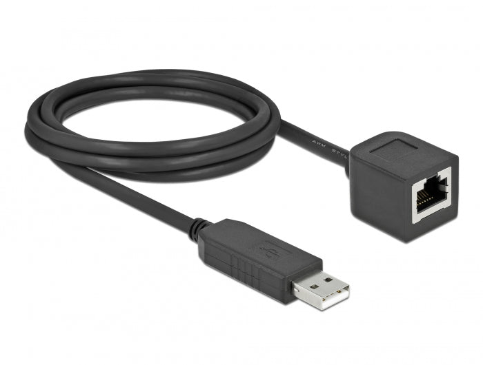 Delock Serielles Anschlusskabel mit FTDI Chipsatz, USB 2.0 Typ-A Stecker zu RS-232 RJ45 Buchse 2 m schwarz