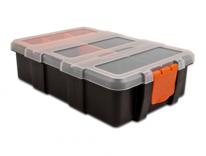 Delock Sortimentsbox mit 11 Fächern 220 x 155 x 60 mm orange / schwarz