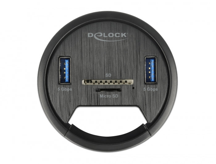 Delock 2 Port Tisch-Hub 2 x SuperSpeed USB Typ-A und Card Reader für SD und Micro SD
