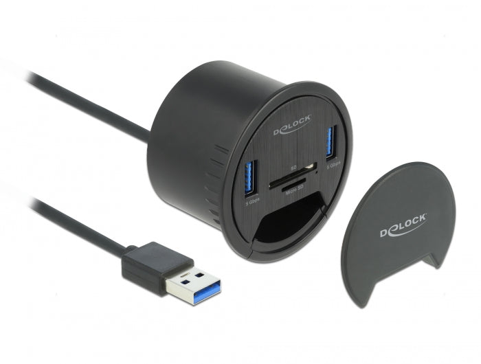 Delock 2 Port Tisch-Hub 2 x SuperSpeed USB Typ-A und Card Reader für SD und Micro SD