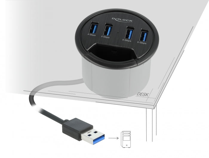 Delock 4 Port Tisch-Hub mit 4 x SuperSpeed USB Typ-A Port