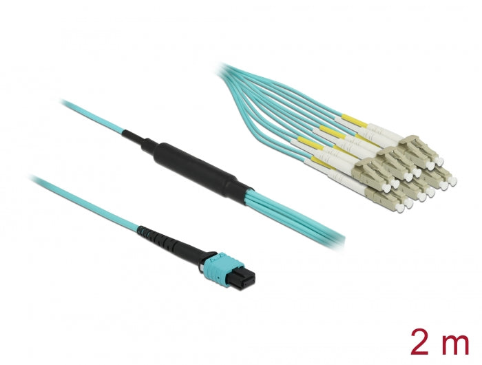 Delock LWL Kabel MPO Buchse zu 6 x LC Duplex Stecker, Multimode OM3, 50/125 µm, 2 m