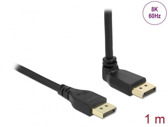 Delock DisplayPort Kabel Stecker gerade zu Stecker 90° oben gewinkelt 8K 60 Hz 1 m ohne Einrastfunktion