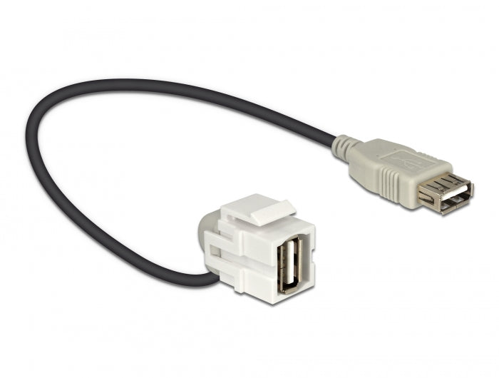 Delock Keystone Modul USB 2.0 A Buchse 110° > USB 2.0 A Buchse mit Kabel weiß
