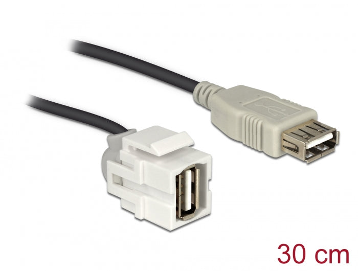 Delock Keystone Modul USB 2.0 A Buchse 250° > USB 2.0 A Buchse mit Kabel weiß