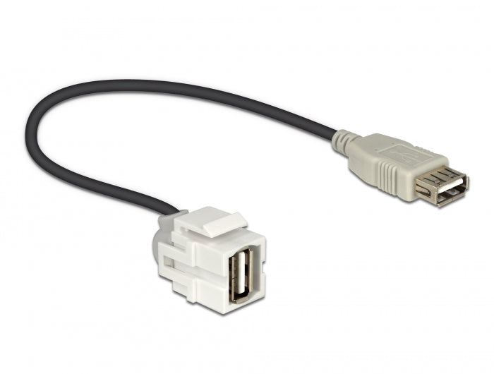 Delock Keystone Modul USB 2.0 A Buchse 250° > USB 2.0 A Buchse mit Kabel weiß