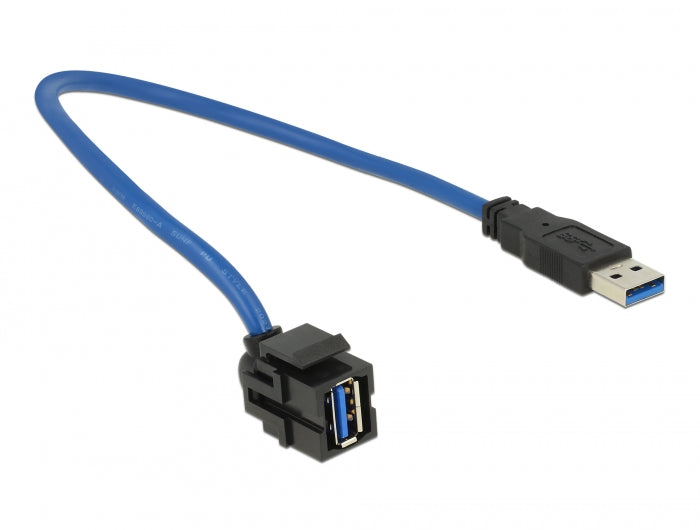 Delock Keystone Modul USB 5 Gbps Typ-A Buchse 250° zu Typ-A Stecker mit 0,5 m Kabel schwarz