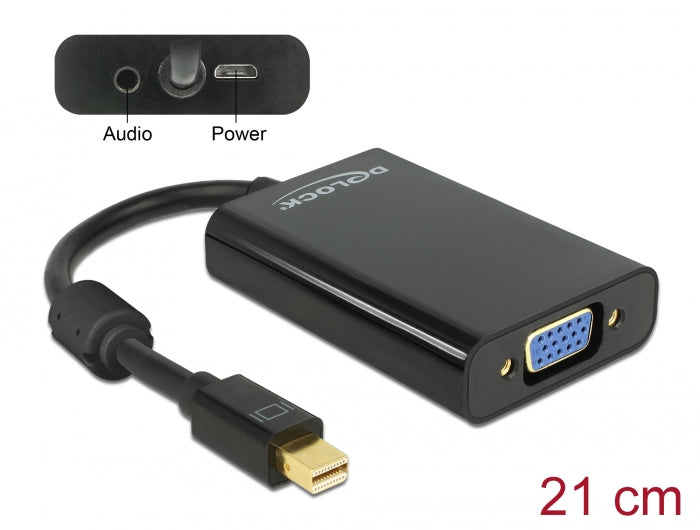 Delock Adapter mini DisplayPort 1.1 Stecker > VGA Buchse + Audio + Power schwarz