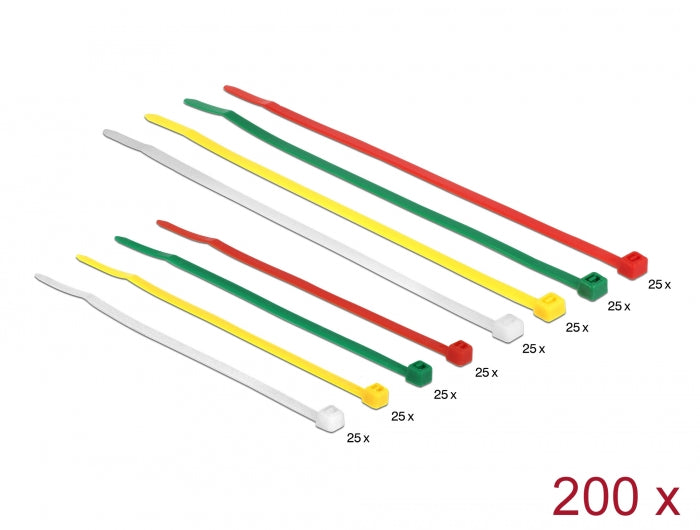 Delock Kabelbinder farbig L 100 x B 2,5 mm + L 200 x B 3,6 mm 200 Stück