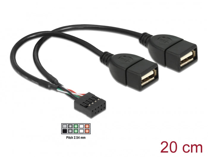 Delock USB Kabel Pin Header Buchse > 2 x USB 2.0 Typ-A Buchse 20 cm