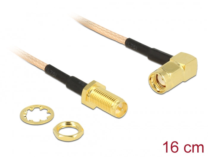 Delock Antennenkabel RP-SMA Stecker 90° > RP-SMA Buchse zum Einbau RG-316 16 cm