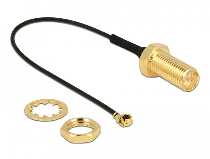 Delock Antennenkabel RP-SMA Buchse zum Einbau zu I-PEX Inc., MHF® I Stecker 1.13 10,0 cm Gewindelänge 10 mm
