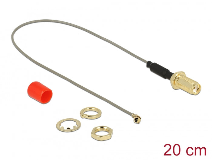 Delock Antennenkabel SMA Buchse zum Einbau Ferritkern zu I-PEX Inc., MHF® I Stecker 1.13 20 cm Gewindelänge 10 mm