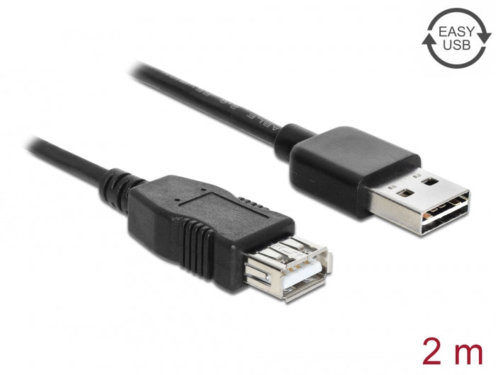 Delock Verlängerungskabel EASY-USB 2.0 Typ-A Stecker > USB 2.0 Typ-A Buchse schwarz 2 m
