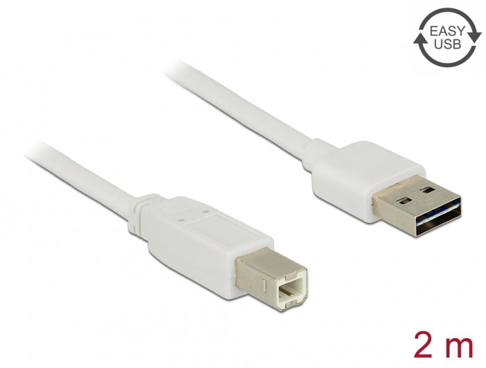 Delock Kabel EASY-USB 2.0 Typ-A Stecker > USB 2.0 Typ-B Stecker 2 m weiß