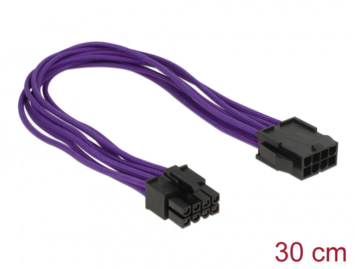 Delock Verlängerungskabel Stromversorgung 8 Pin EPS Stecker > 8 Pin EPS Buchse Textilummantelung violett