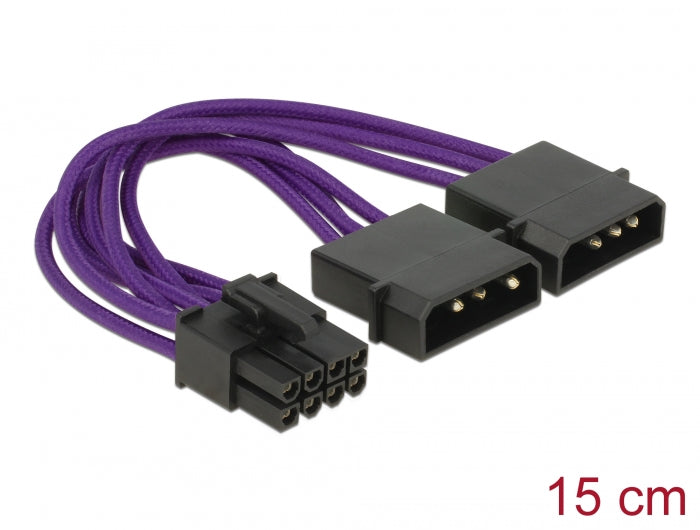 Delock Stromkabel PCI Express 8 Pin Stecker > 2 x 4 Pin Stecker Textilummantelung violett