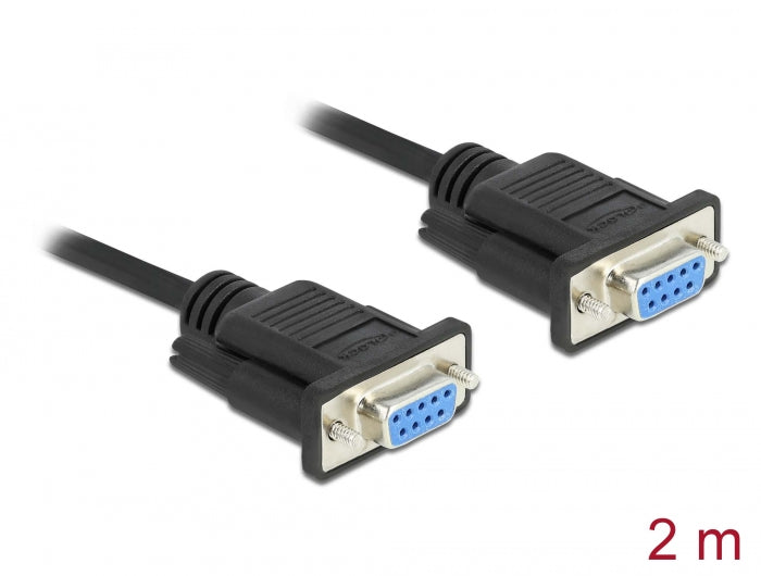 Delock RS-232 Kabel Seriell D-Sub 9 Buchse zu Buchse Nullmodem mit schmalem Steckergehäuse - Full Handshaking - 2 m